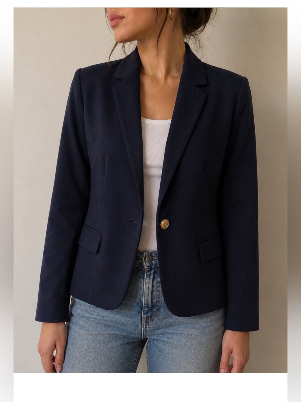 J. Crew Navy Blazer sz 8 Mayfair Classic Tailored Jacket gold 1-button preppy - Picture 16 of 16